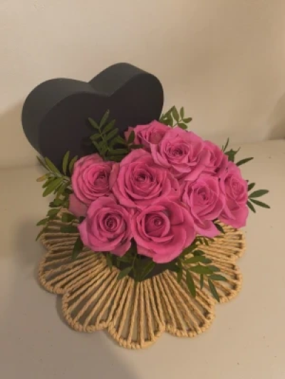 Rose Heart Box - An elegant rose arrangement in a heart shaped box, the perfect twist to any gift.